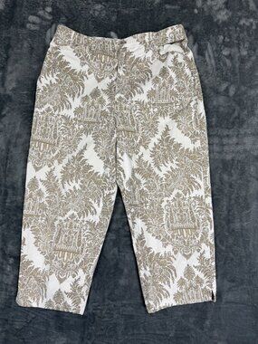 Gloria Vanderbilt Womens Capri Pants Beige & White Floral Size 14